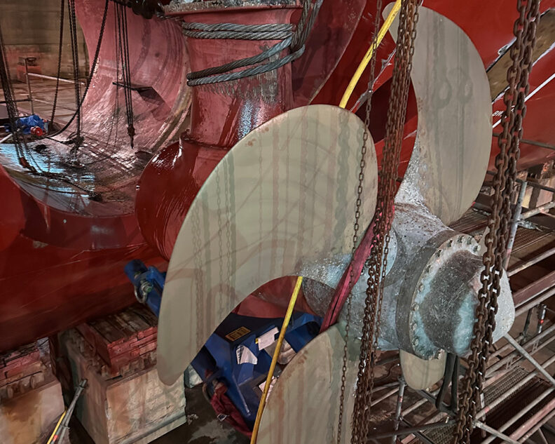 Taking out bow thruster on drydock
